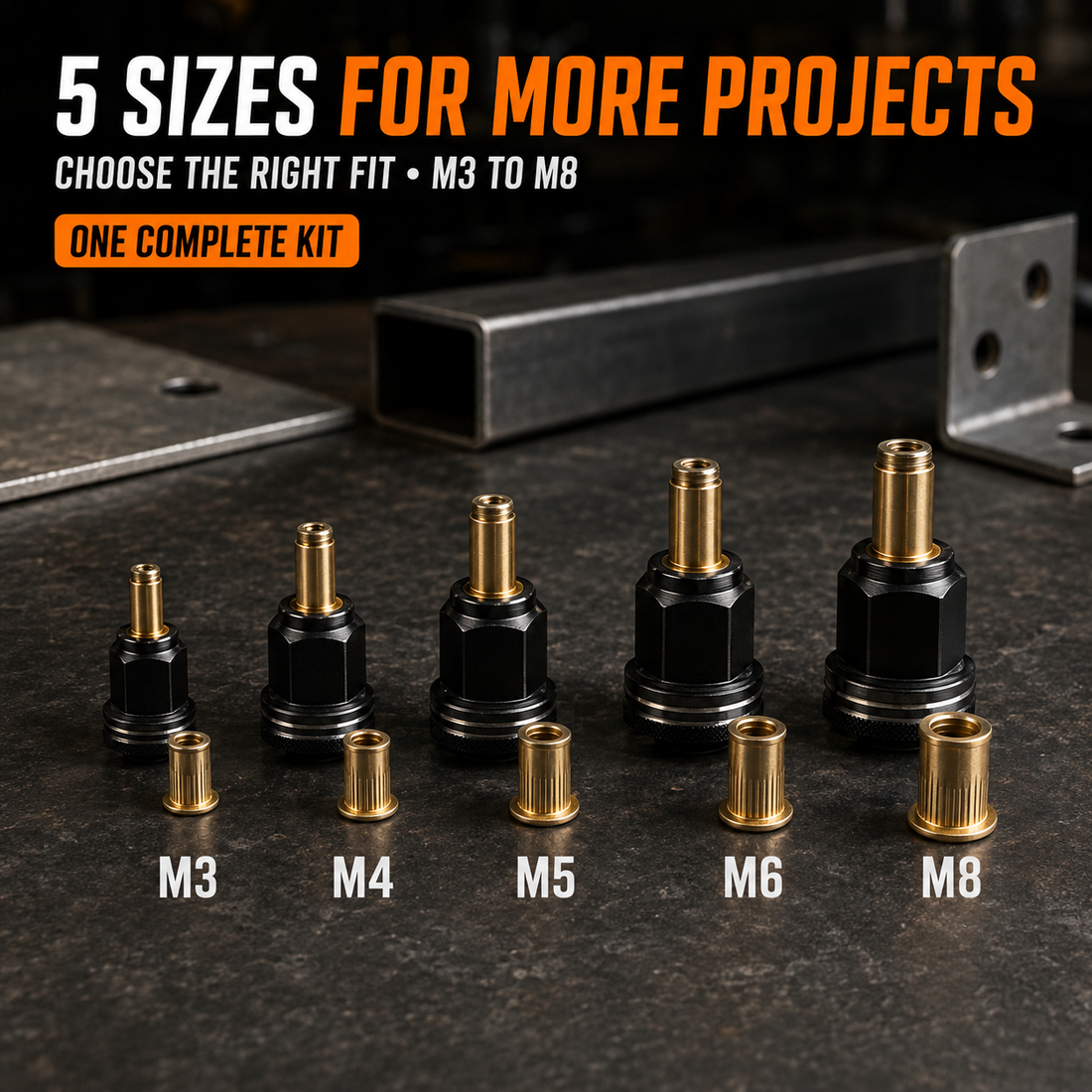 Drill powered rivet nut tool head kit components
