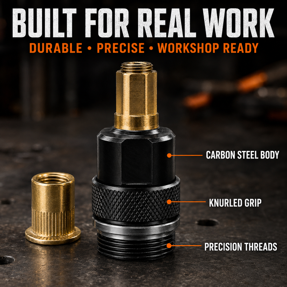 🔧Drill-Powered Rivet Nut Tool Kit – M3–M8 Threaded Insert Adapter Set