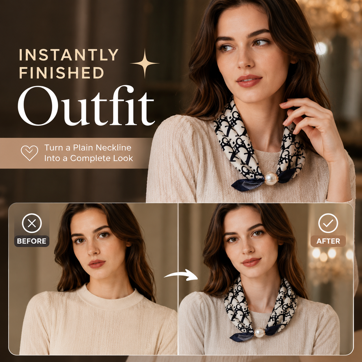 ✨ Effortless Glamour: Pop-On Pearl Necklace Scarf 🧣