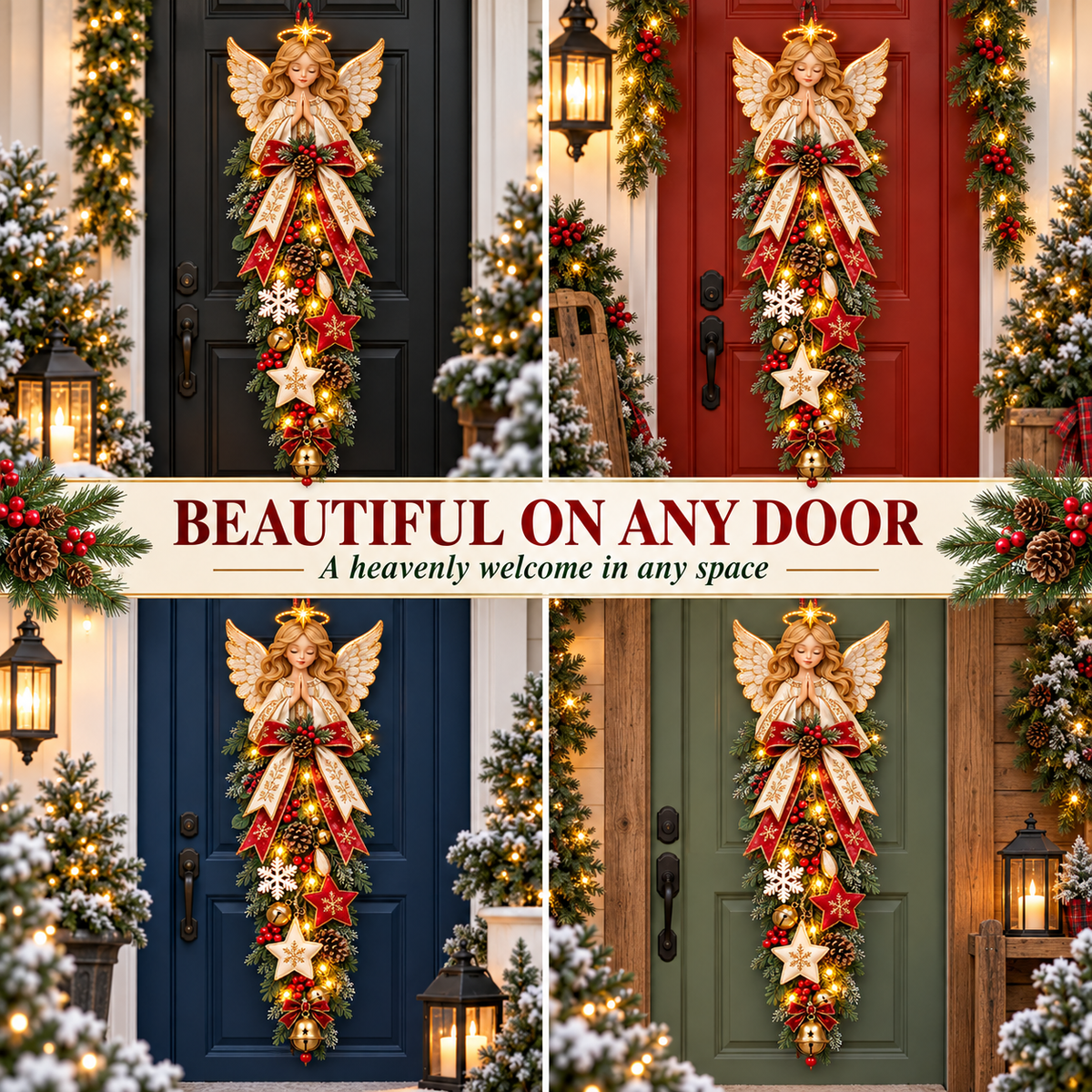 🔥Last Day 49% OFF✨👼 Lighted Angel Christmas Door Swag – A Heavenly Holiday Welcome