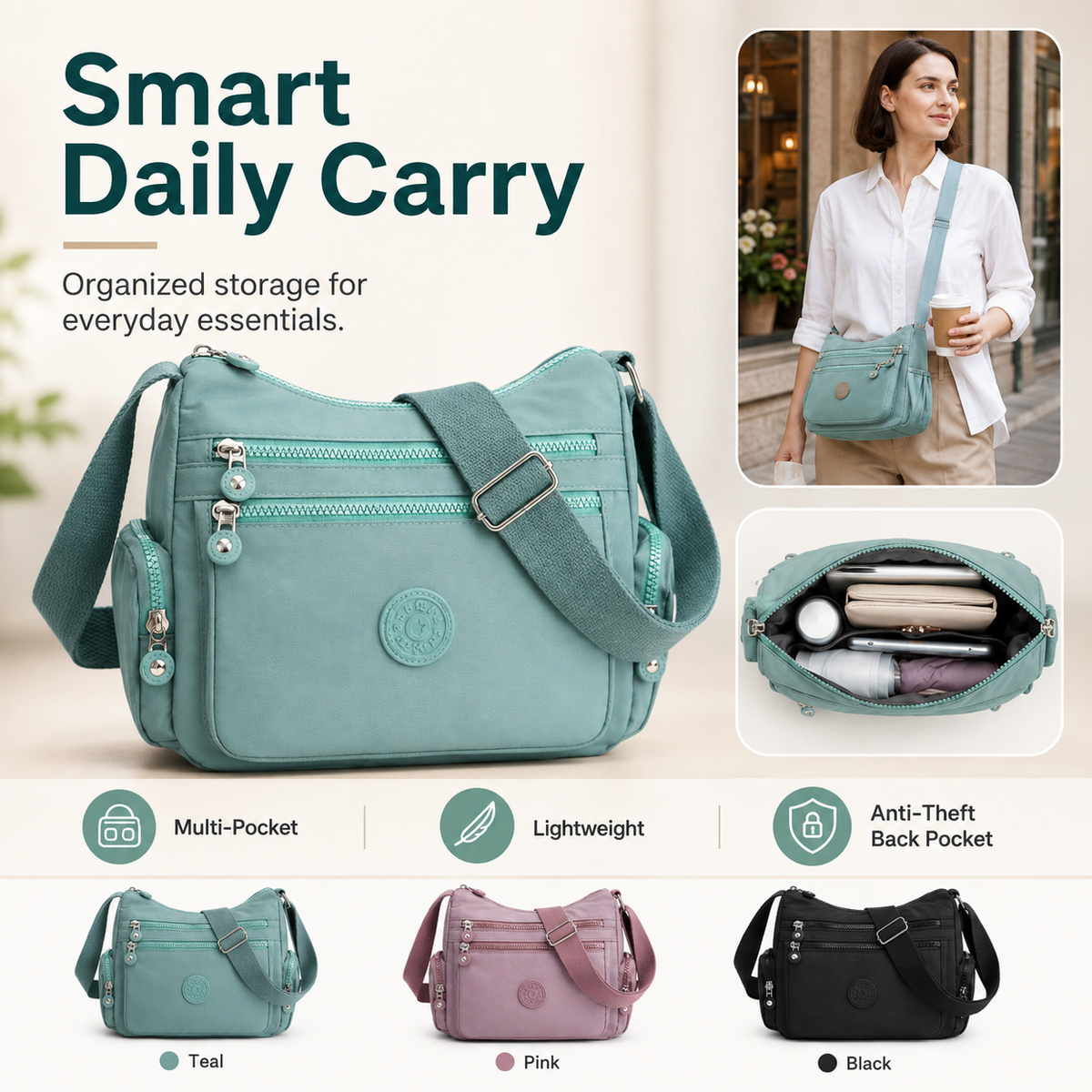 🏅 Best Seller🎒 Multi-Pocket Campus Nylon Crossbody Bag