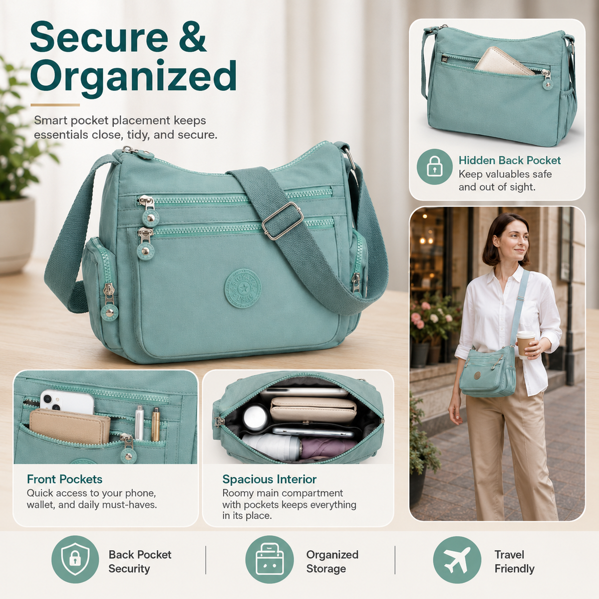 🏅 Best Seller🎒 Multi-Pocket Campus Nylon Crossbody Bag