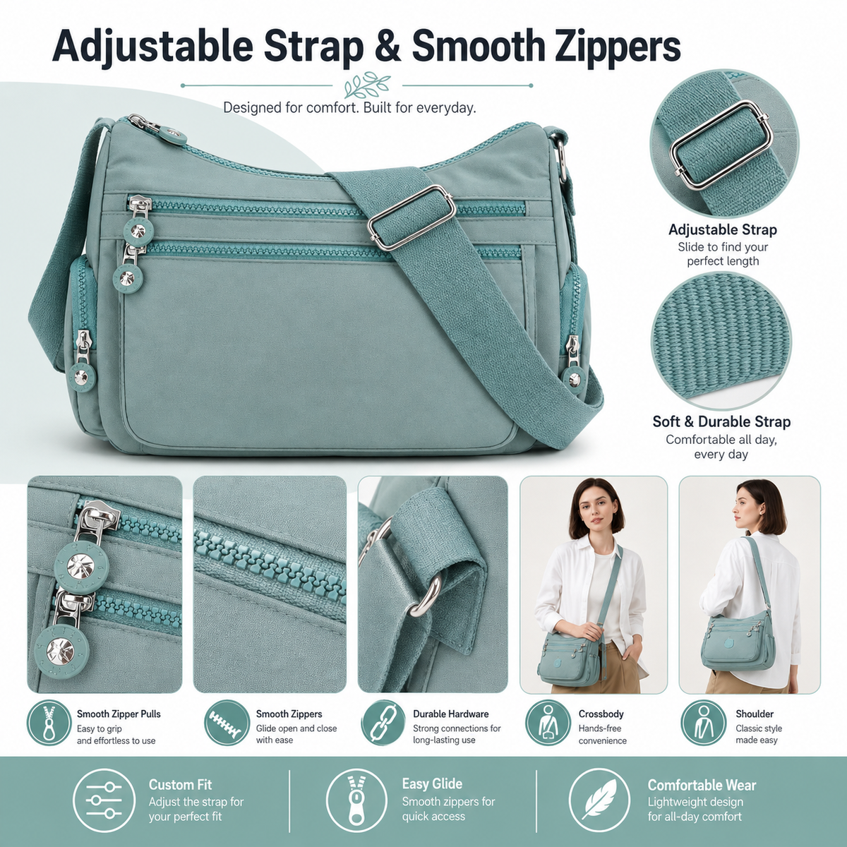 🏅 Best Seller🎒 Multi-Pocket Campus Nylon Crossbody Bag