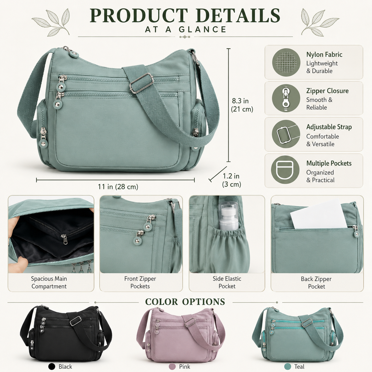 🏅 Best Seller🎒 Multi-Pocket Campus Nylon Crossbody Bag