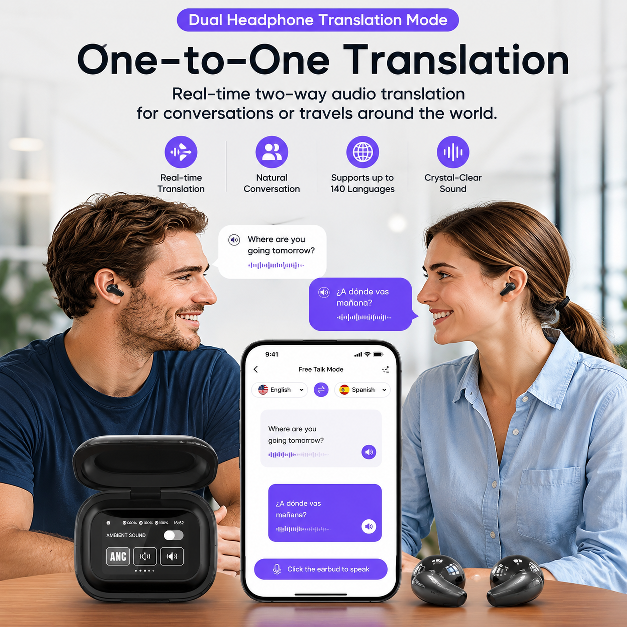🔥 Flash Sale-60% Off 💎PRO Translator Earbuds – Bluetooth 5.4 + LED Display