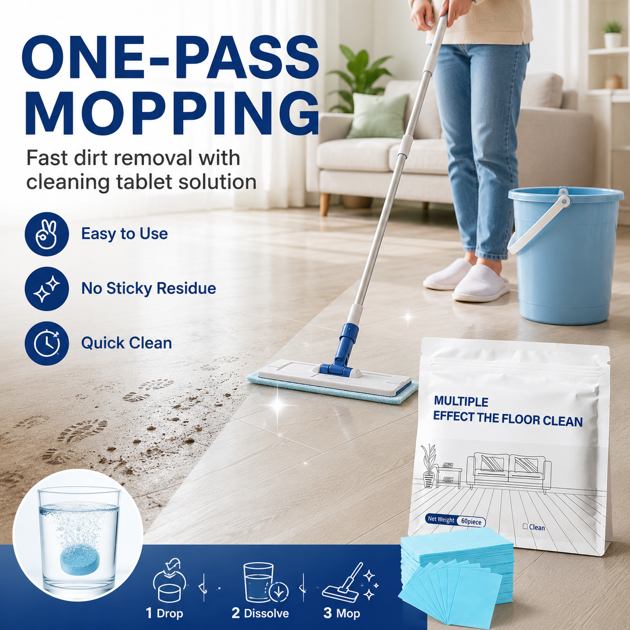 🔥LAST DAY 40% OFF⏰Multi-Effect Floor Cleaning Tablets, Fast Dissolving, No-Rinse Formula for Hardwood, Tile & All Floor Types