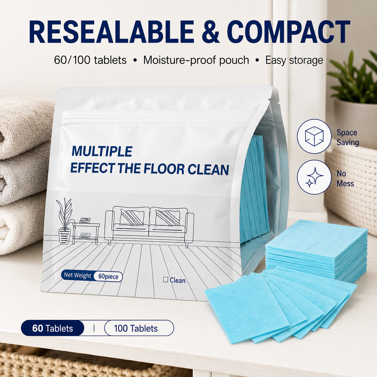 🔥LAST DAY 40% OFF⏰Multi-Effect Floor Cleaning Tablets, Fast Dissolving, No-Rinse Formula for Hardwood, Tile & All Floor Types