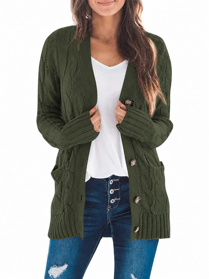 Women's Fall Casual Long Sleeve Button Down Open Front Cable Knit Cardigan
