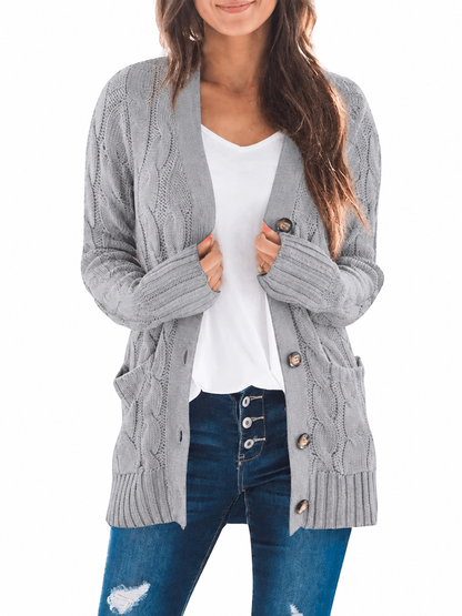 Women's Fall Casual Long Sleeve Button Down Open Front Cable Knit Cardigan