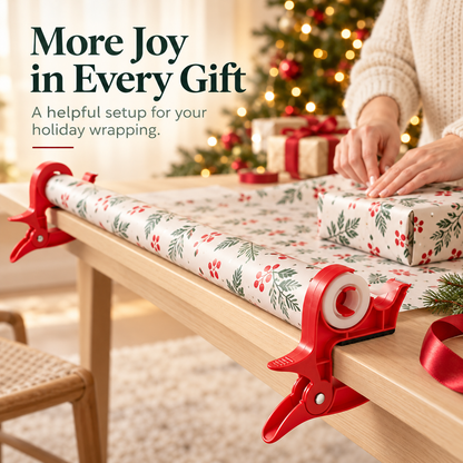 🔥🎄 Christmas Best Seller! 🎁 Gift Wrapping Paper Holder & Tape Dispenser Set – 2 Clamp-On Holders