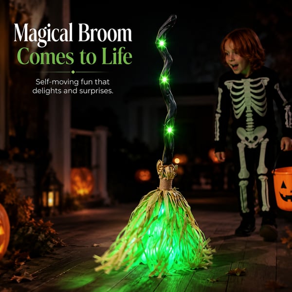 Animated Moving Witch Broom - Light - Sound - Motion