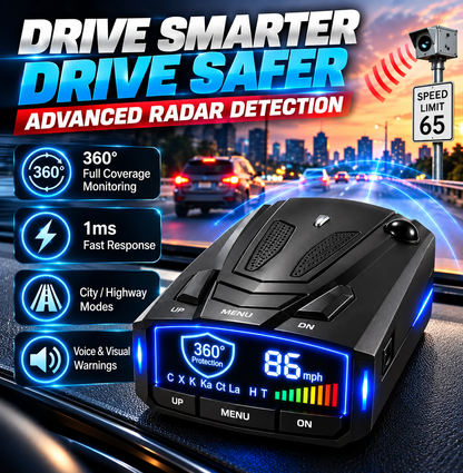 🚗v7 Multi-band Radar Alert Detector – Voice & Led Alerts With City/highway Modes