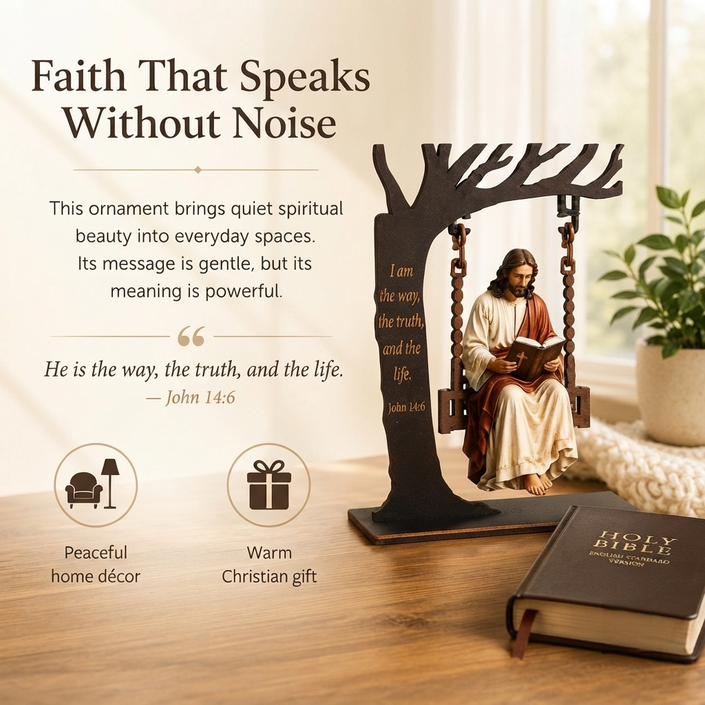 ✝️ Jesus Swing Ornament – John 14:6 Faith Table Decor | Christian Bible Verse Home Decoration