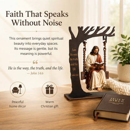 ✝️ Jesus Swing Ornament – John 14:6 Faith Table Decor | Christian Bible Verse Home Decoration