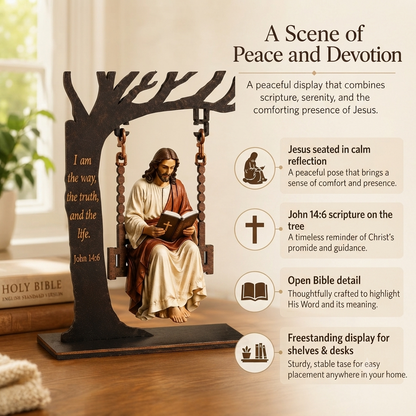 ✝️ Jesus Swing Ornament – John 14:6 Faith Table Decor | Christian Bible Verse Home Decoration