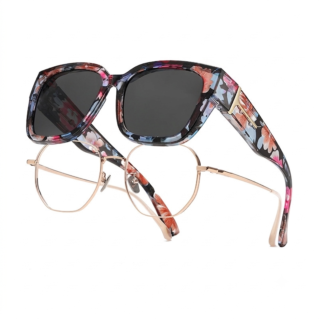 🕶️ Polarized Sunglasses for Women – UV400 Protection, Floral Frame, Fit Over Prescription Glasses