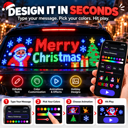 🎄 Smart LED Pixel Car Display – App-Controlled RGB Lights, Custom Messages & Animated Designs 🚗