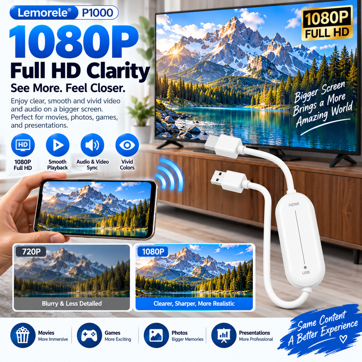 1080P Full HD wireless HDMI screen mirroring product demonstration