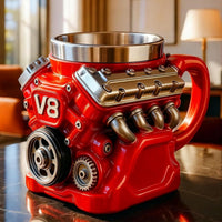 Rote V8-Motor-Tasse