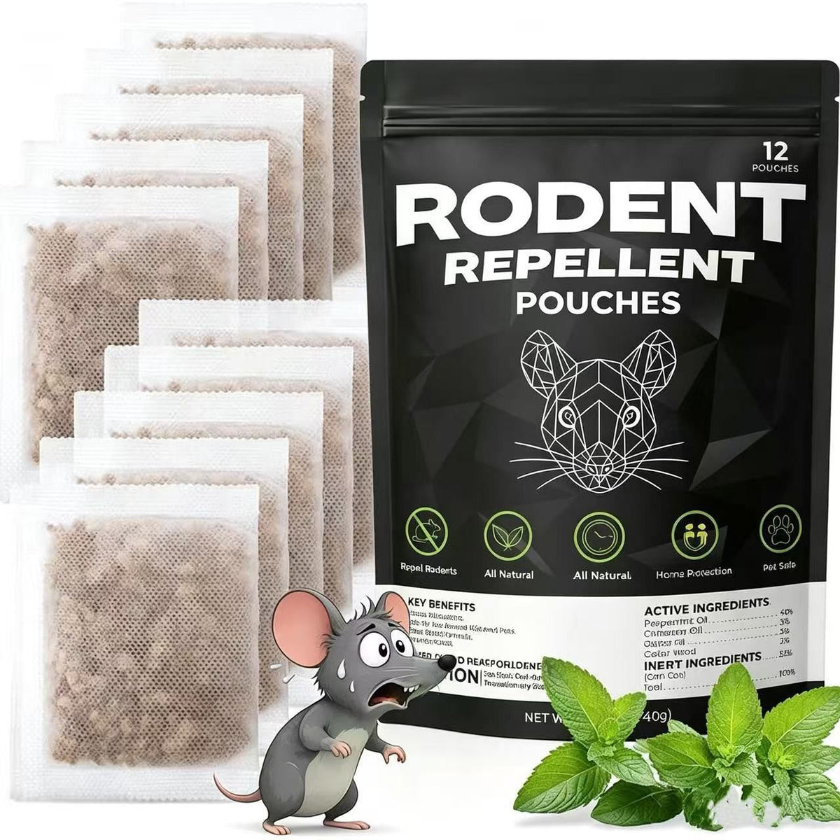 Plant based rodent repellent pouches