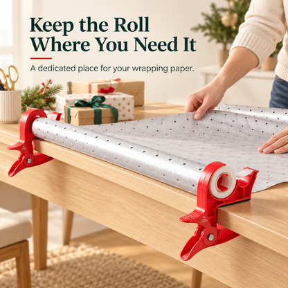 🔥🎄 Christmas Best Seller! 🎁 Gift Wrapping Paper Holder & Tape Dispenser Set – 2 Clamp-On Holders