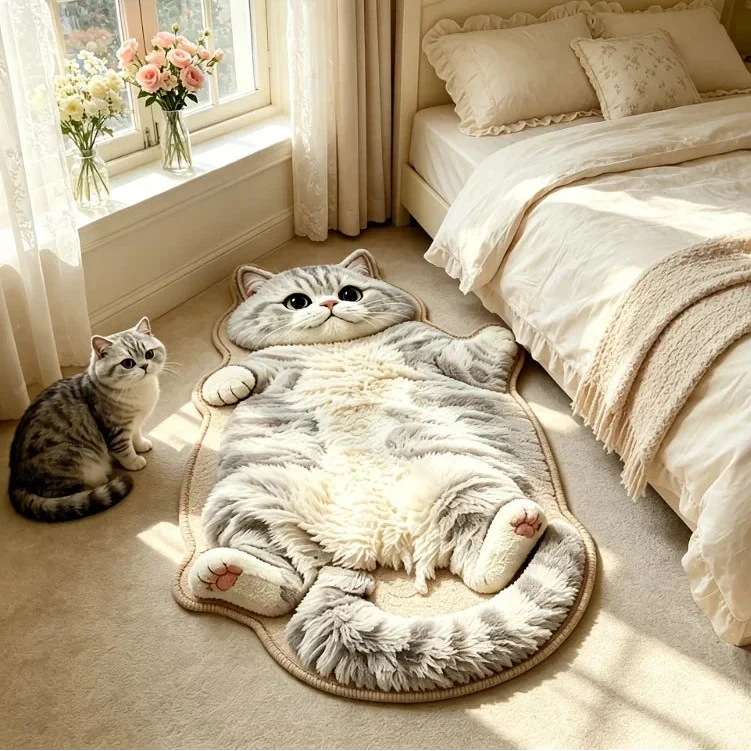 🐱Last Day 49% OFF✨Chubby Tabby Cat Shaped Rug 🤎