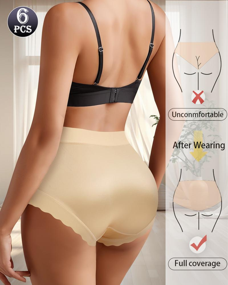 Silky High-Waist Seamless Briefs With Scalloped Edges (6 pack)