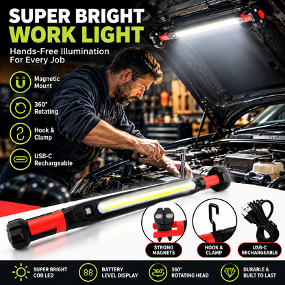 🔦 Rechargeable Magnetic LED Work Light – 360° Rotating Hands-Free Flashlight