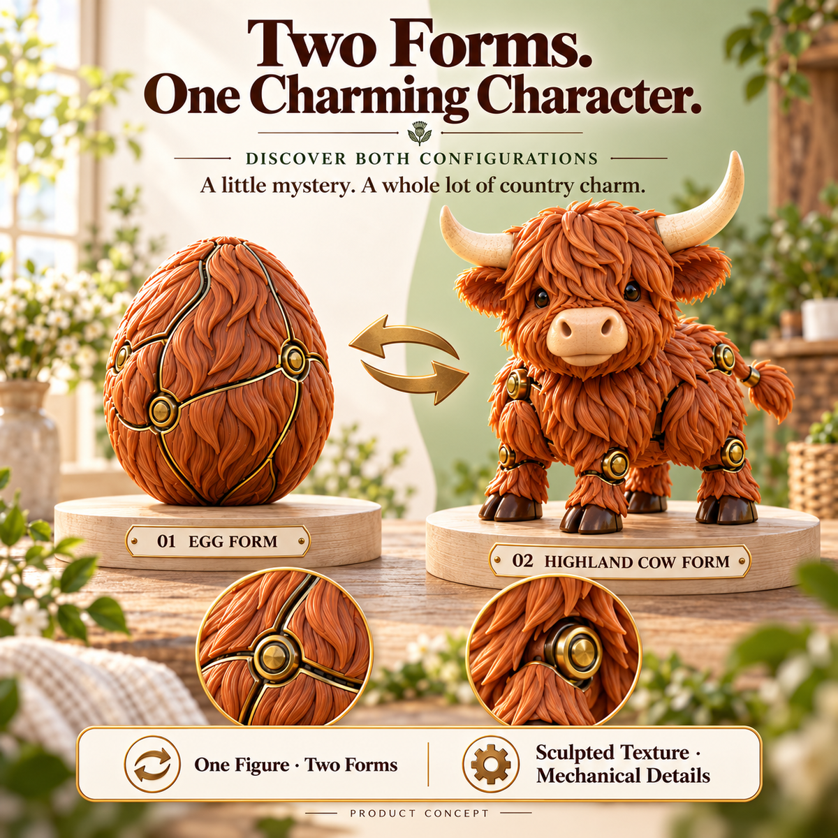 🐮 2-in-1 Transforming Highland Cow Egg – Mechanical Animal Figure