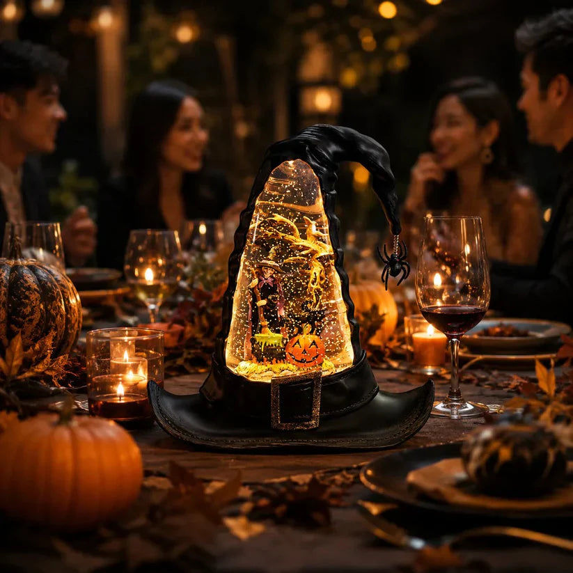 🎃🧙‍♀️Witches Hat Lighted Water Lantern With Swirling Glitter - USB Included