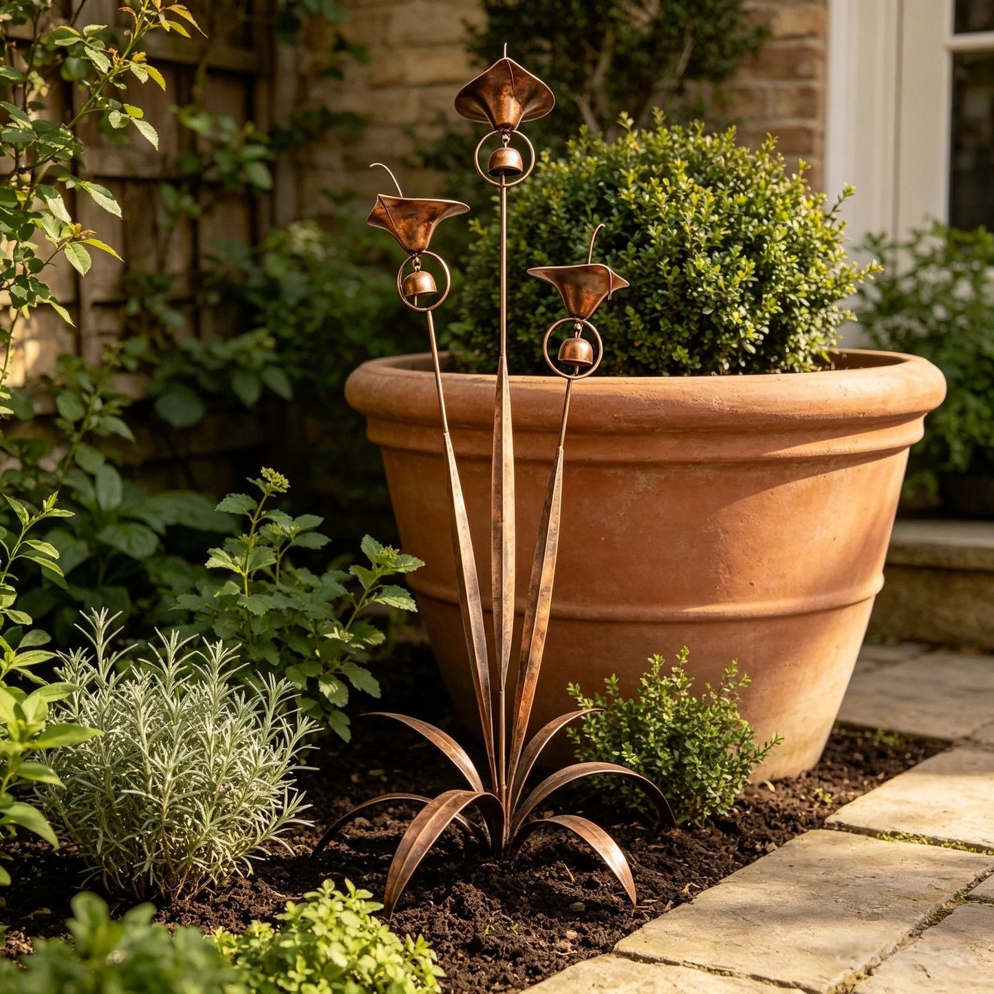 ⚡️Flash Sale🏡Flamed Copper Three Calla Lilies Garden Stake with Bells
