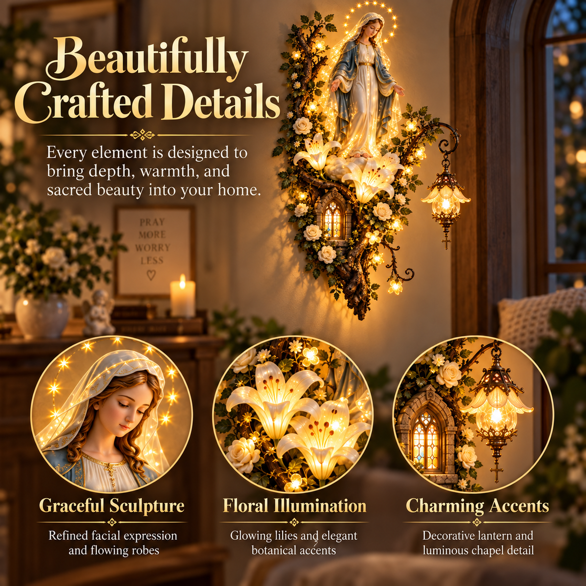 🙏 Blessed Mother Lighted Wall Decor – 3D Virgin Mary Art with Warm Glow✨
