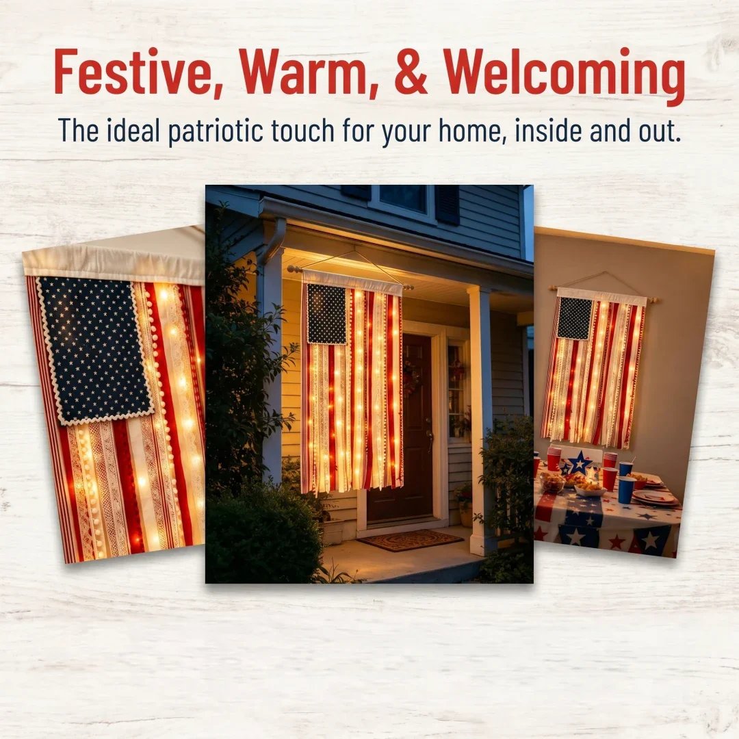 ⏰Last day Promotion ⭐4 x 2.3 Ft Lighted Rag American Flag Banner