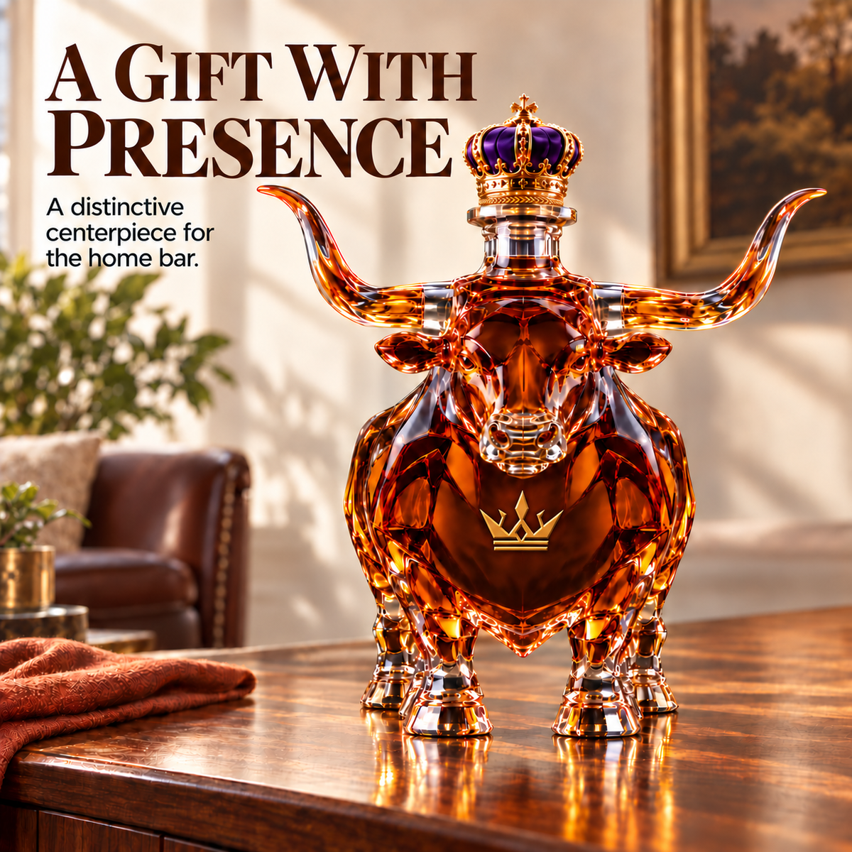 👑Western Bull Whiskey Bottle🐂Embossed display gift box