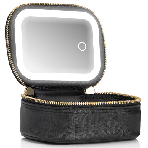 Mini Makeup Bag with Led Mirror, Small Travel Make up Bag 3 Light Modes Adjustable Brightness, for Women Organizer Cosmetic Bag, Portable Travel Train Toiletry Bag, for Pool Parties Work Touch-Ups