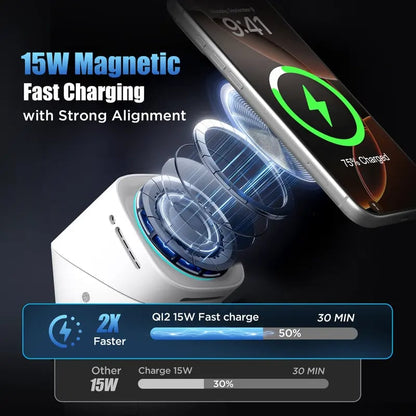 ⚡ Qi2 Certified 3-in-1 Wireless Charger – 15W Fast Magnetic Stand for iPhone 17/16 & Galaxy Watch – 30W Adapter Included 📱