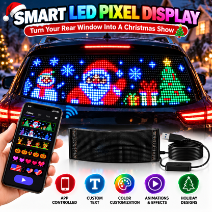 🎄 Smart LED Pixel Car Display – App-Controlled RGB Lights, Custom Messages & Animated Designs 🚗
