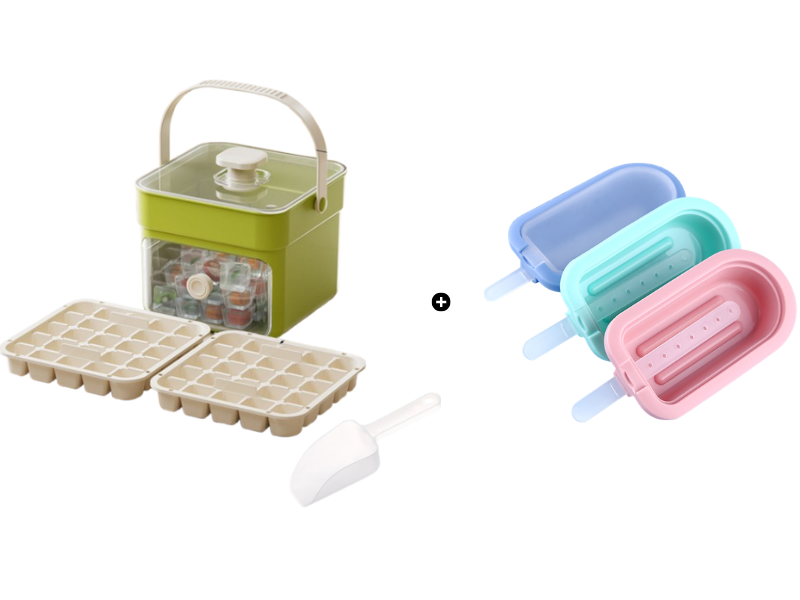 One-Press Ice Cube Tray with Storage Bin