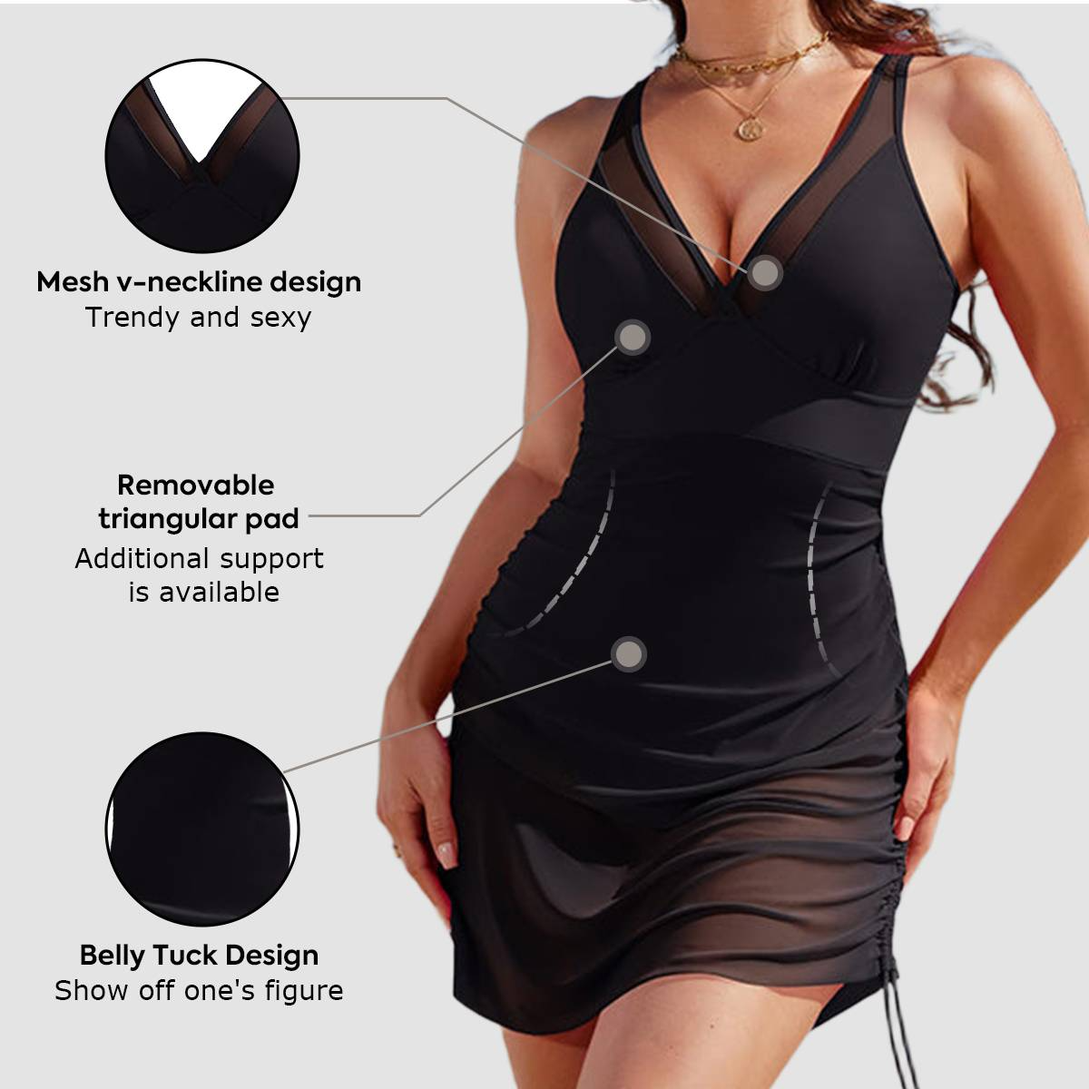 Tummy Control Mesh Sheer Sarong Wraps Women One Piece