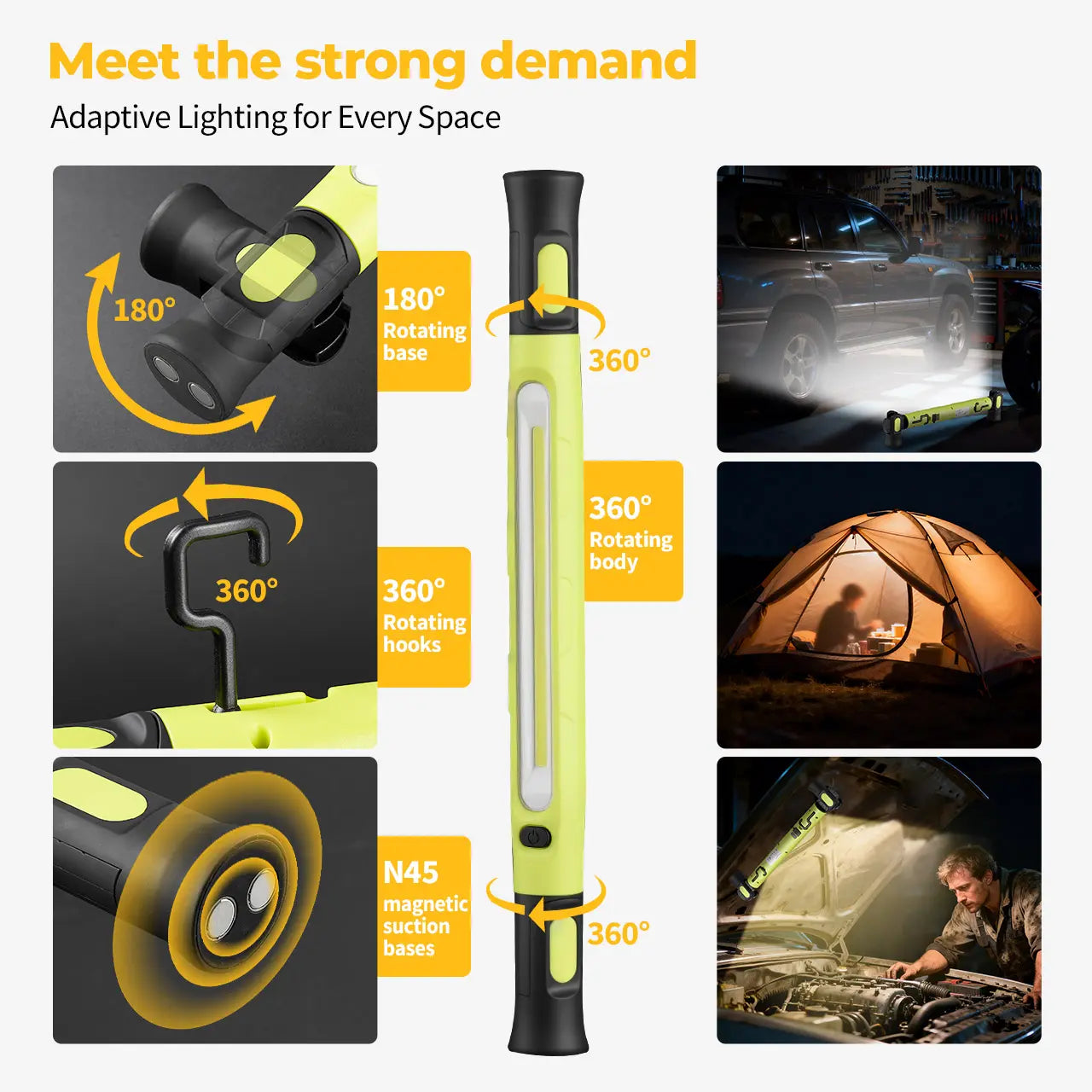 【FathersDayGift】🛠️ 3000LM Cordless Under Hood Work Light Bar for Car Repair & Garage Use
