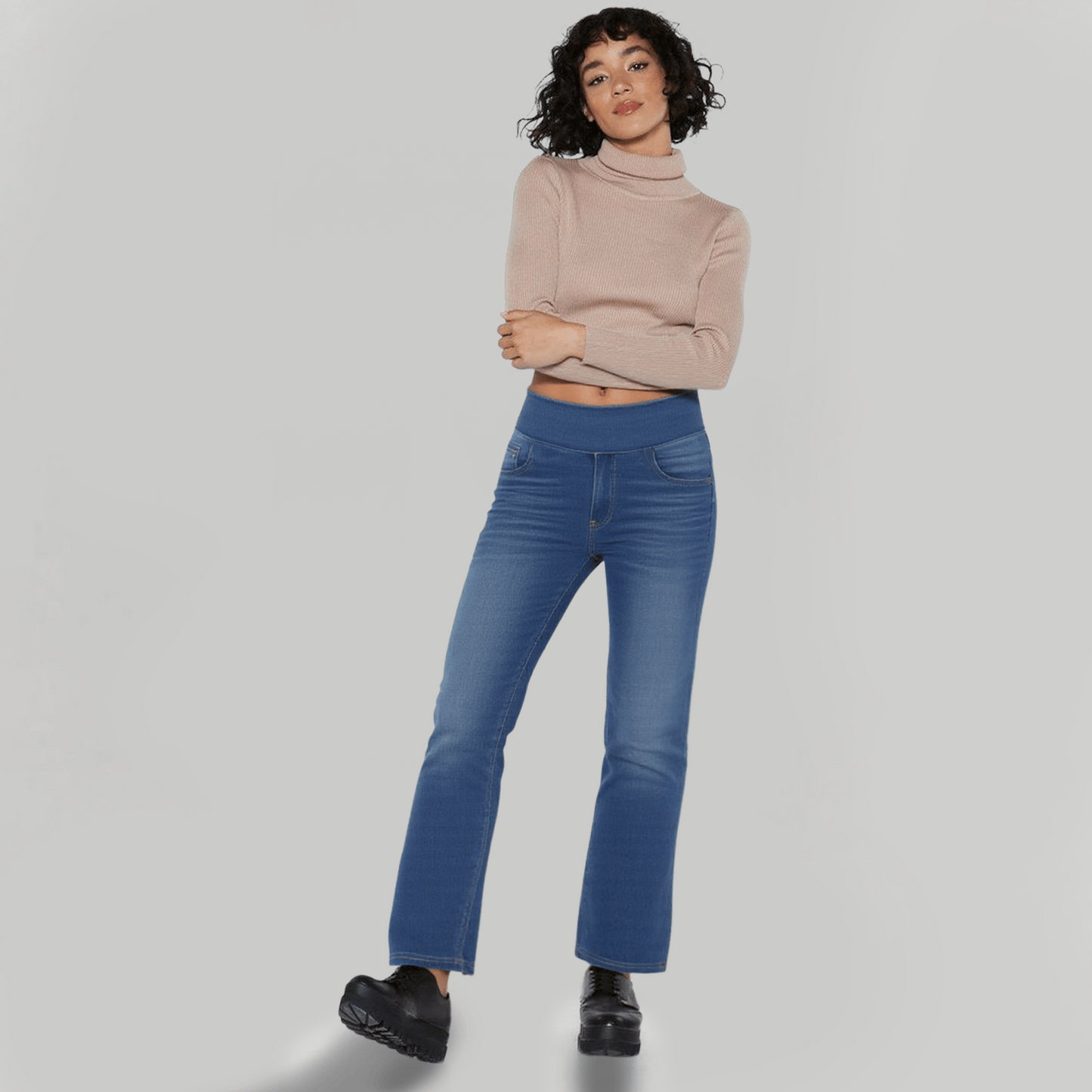🏆High Waist Taschen Washed Casual Bootcut Jeans