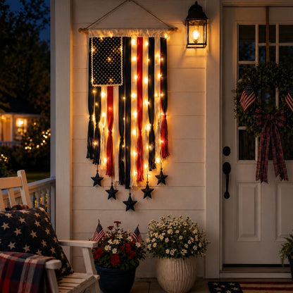 ⏰Last day Promotion ⭐4 x 2.3 Ft Lighted Rag American Flag Banner