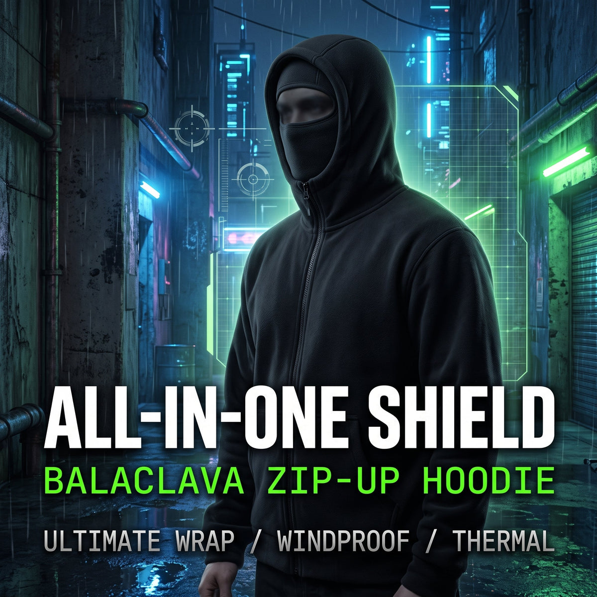❄️Men's Balaclava Zip-Up Hoodie – Full-Zip Streetwear Sweatshirt