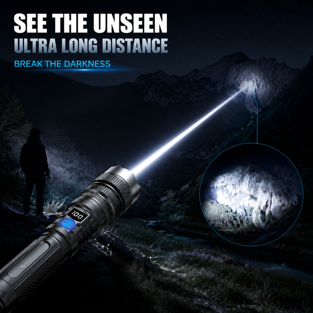 🔦 High-Power Rechargeable Zoom Flashlight with Digital Battery Display & Power Bank