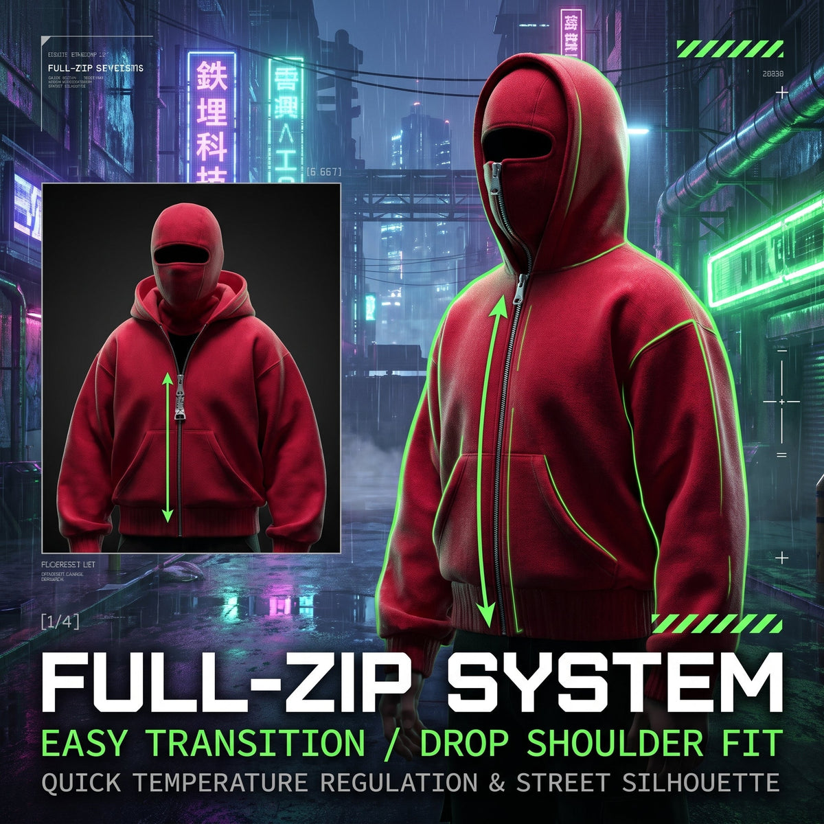 ❄️Men's Balaclava Zip-Up Hoodie – Full-Zip Streetwear Sweatshirt