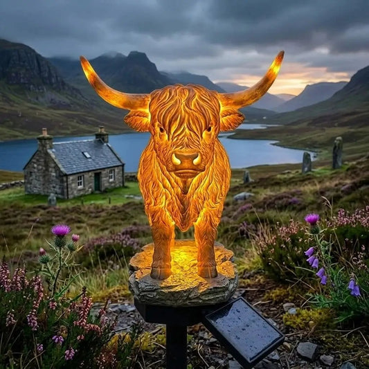🐮✨ Highland Cow Solar Garden Light – Charming Farmhouse Décor That Glows at Night