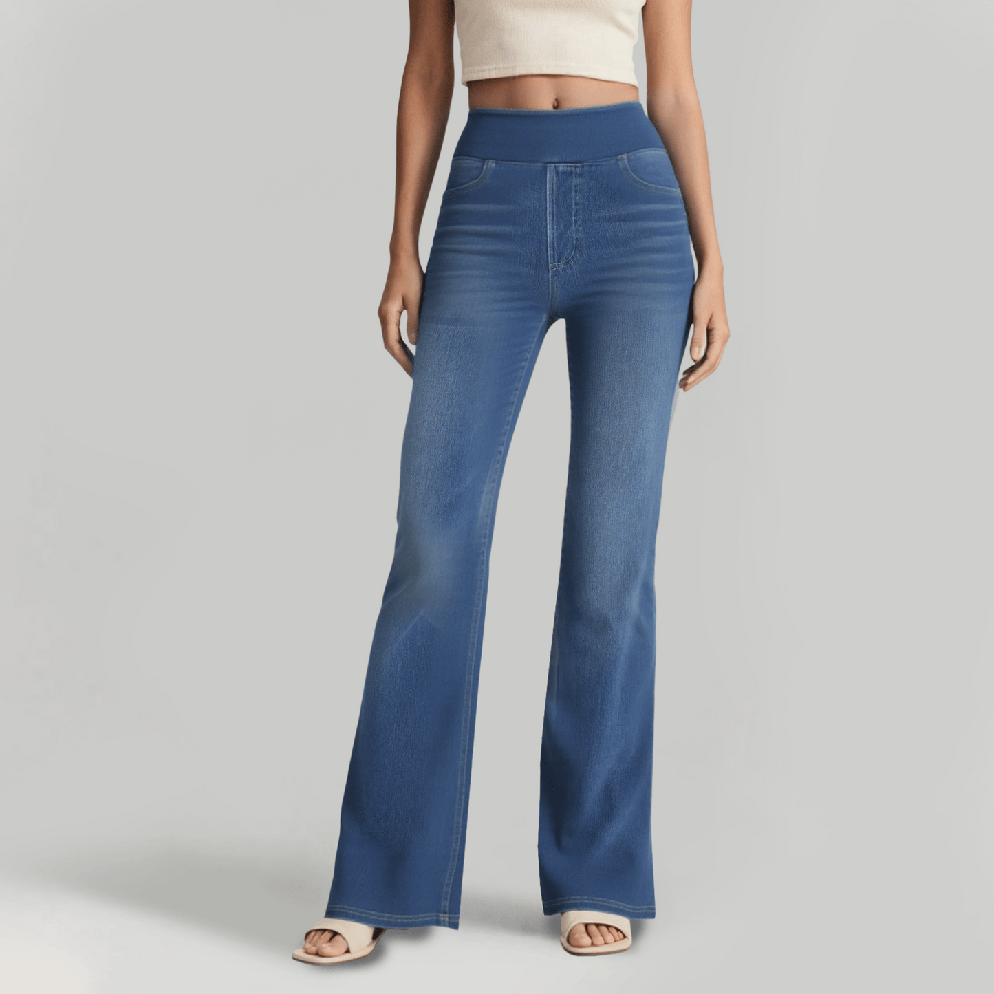 🏆High Waist Taschen Washed Casual Bootcut Jeans