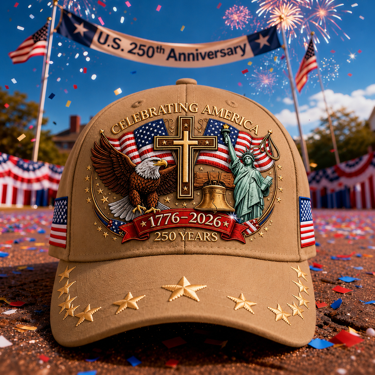 🦅Eagle & Liberty & Cross🎆United States 250th Anniversary Hat🧢