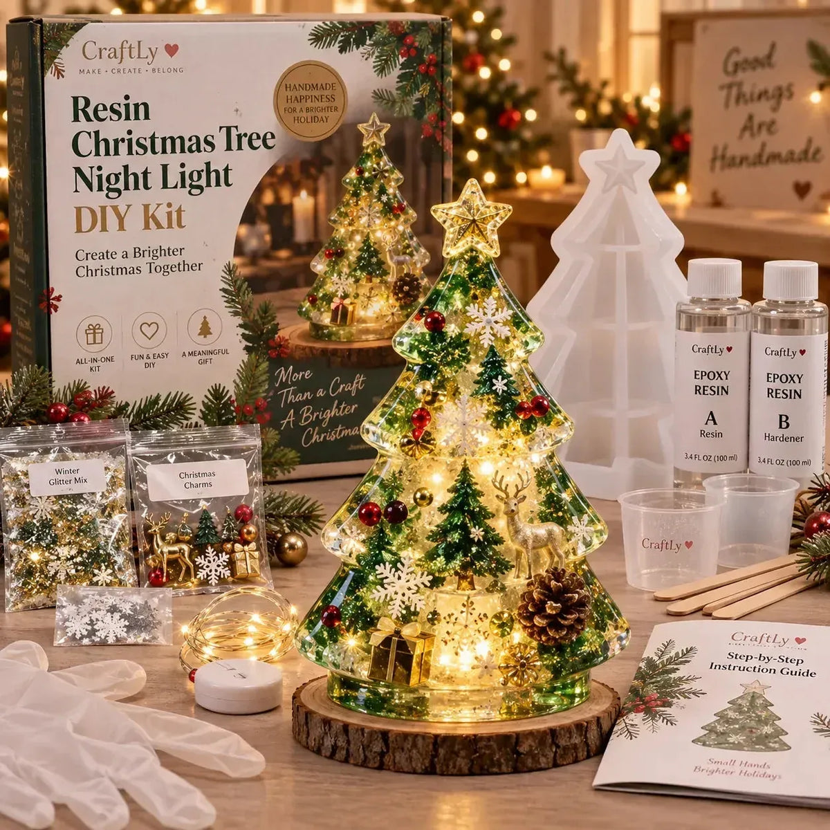 🎄 Resin Christmas Tree Night Light DIY Kit – Beginner-Friendly Craft Set