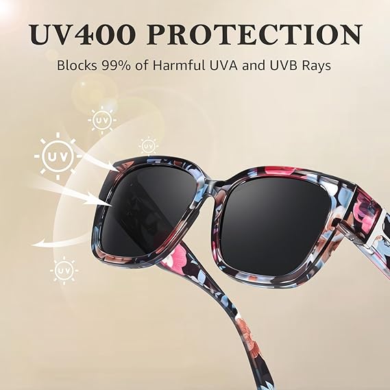 🕶️ Polarized Sunglasses for Women – UV400 Protection, Floral Frame, Fit Over Prescription Glasses